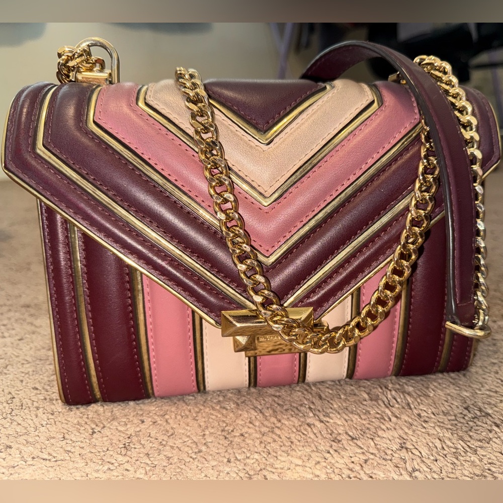 Michael Kors Brown and Pink Chevron Crossbody Bag